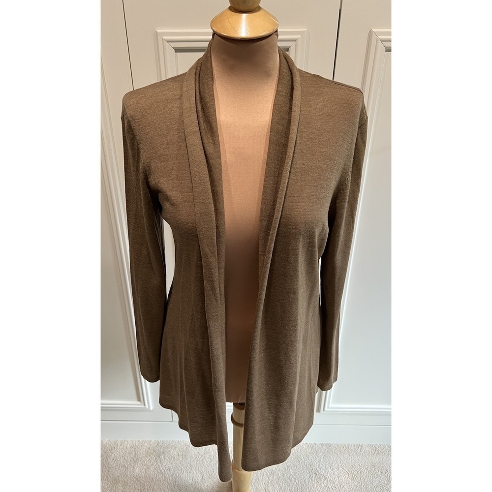 J Jill Brown Merino Wool Longline Cardigan Size Medium Lightweight Flawed